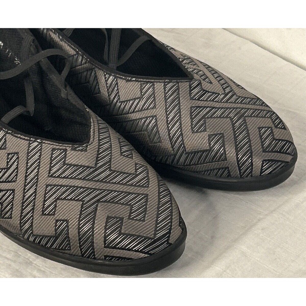 APROPOS Anthro Black/Silver Tuxedo Tapestry Ballet Flats Shoes Size 11 Lagenlook - Picture 4 of 8